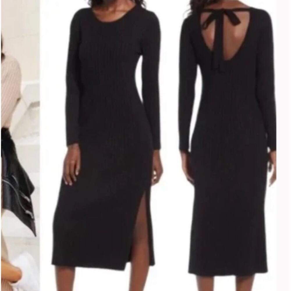 Wayf Dede x Emily Sweater Dress Black Crew Neck Long Sleeve Size Medium